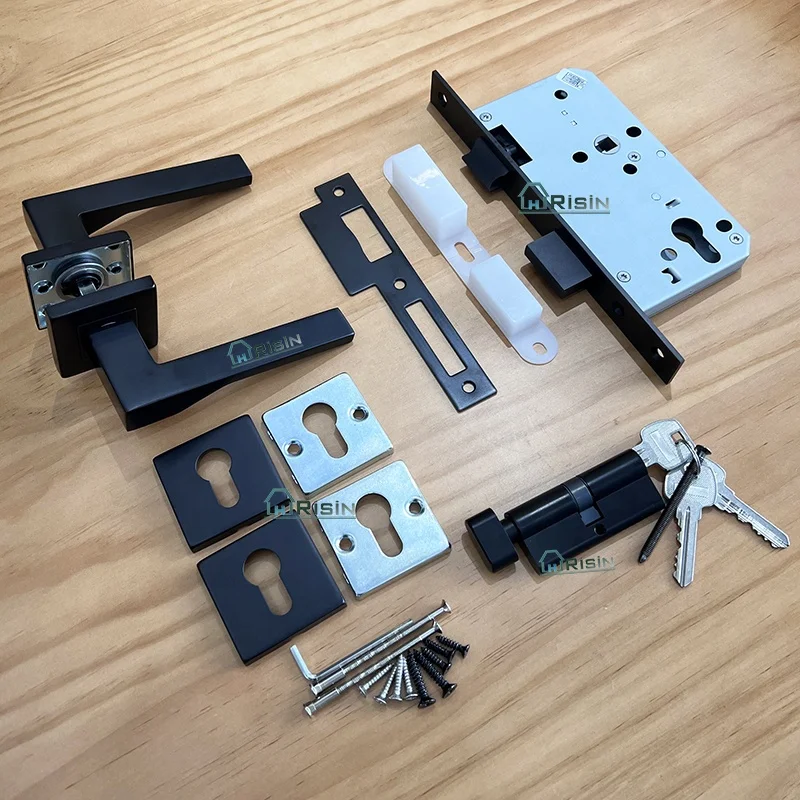 SH144 Soild Rectangle Square Rose Door Lever Handle Lock Set 60x72mm Mortise lock