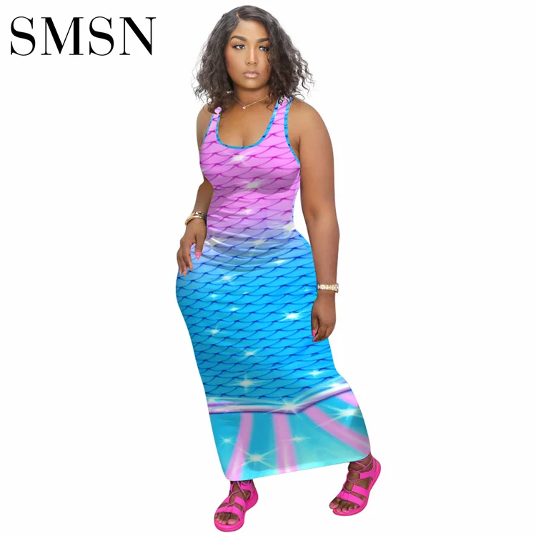Plus size casual dress Trendy Women summer sleeveless positioning print dress women maxi dresses