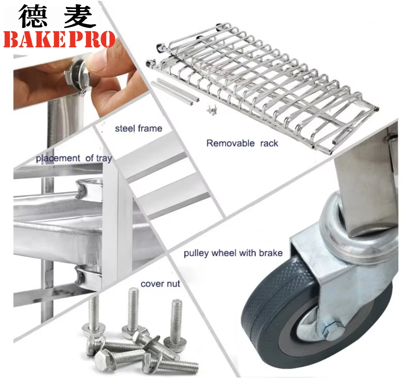 BACKPRO aluminum trays by high heat tolerance large food display trolley baking tray rack trolley