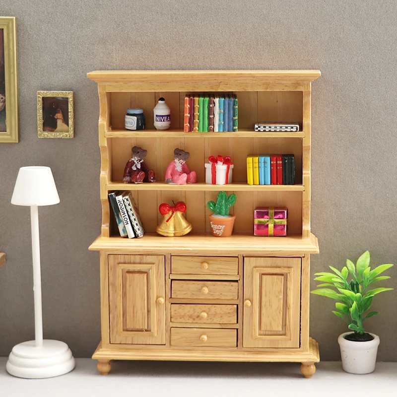 1:12 Wooden dollhouse Miniature furniture model decoration vertical cabinet Nature Wood Color Cabinet