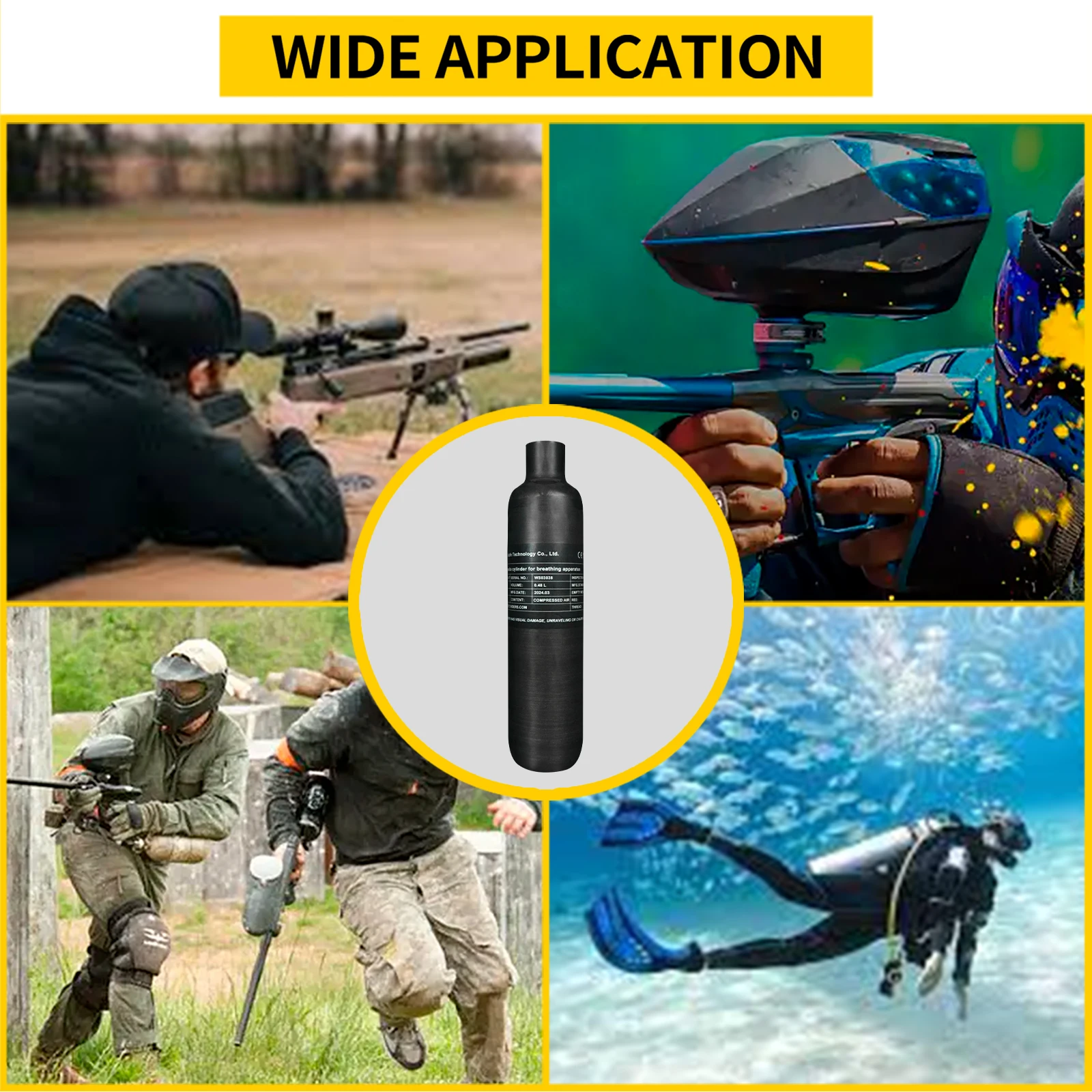 TUXING Brand Direct Portable ODM 0.48L 480CC High Pressure 300Bar 4500psi PCP Underwater Paintball Hunting Carbon Fiber Air Tank