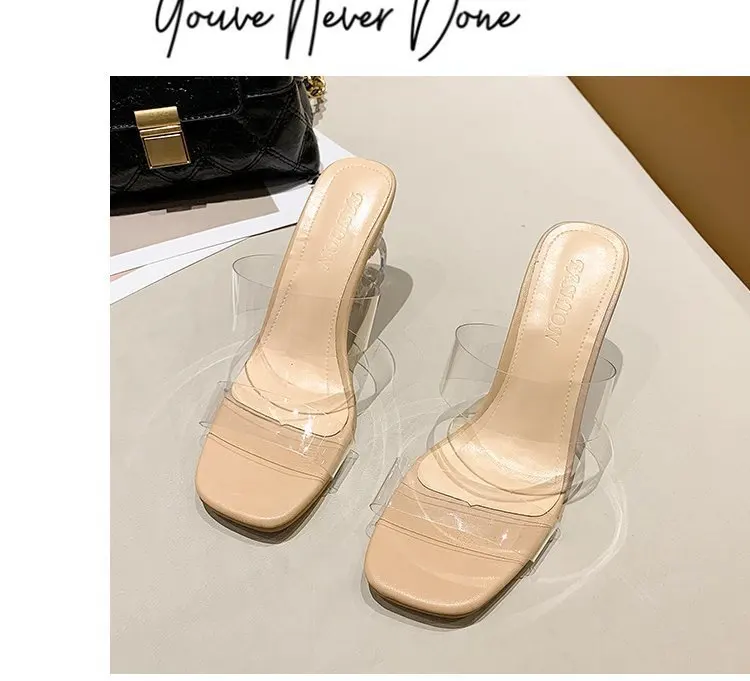 2021Summer New Design Transparent Sandal Crystal High Heels 7 cm PU Pure Color Sandal
