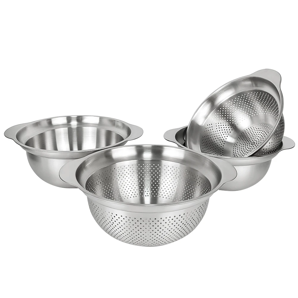 304 Stainless Steel Micro-Perforated Colander - Professional Strainer with Heavy Duty Handles Dishwasher Safe