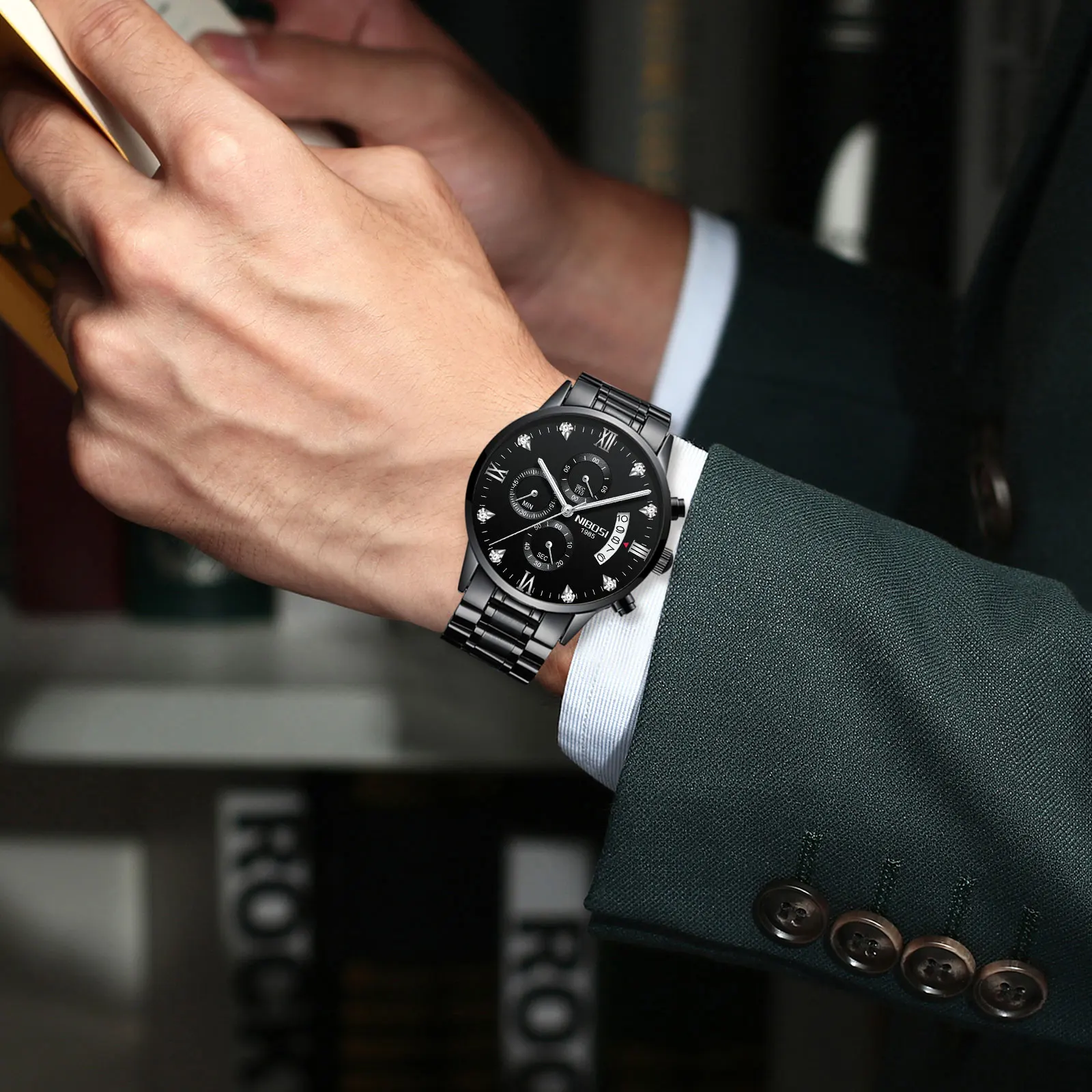 NIBOSI 2309-2  Luxury Women Men Quartz Stainless Steel Watch Couple Custom Brand Wristwatches with Diamonds