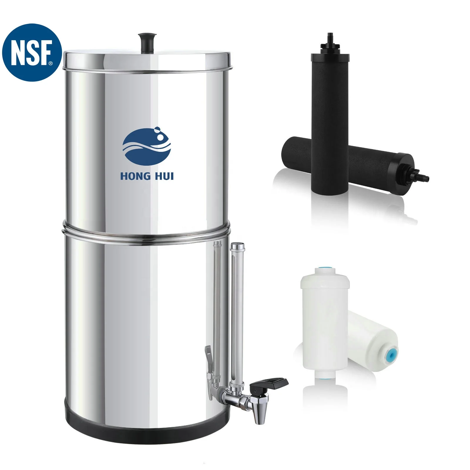 HONG HUI LT-2.25B NSF Certificate Water Filter System Gravity Fed Water Filtration System Remove Fluoride, Chlorine, Bacteria,