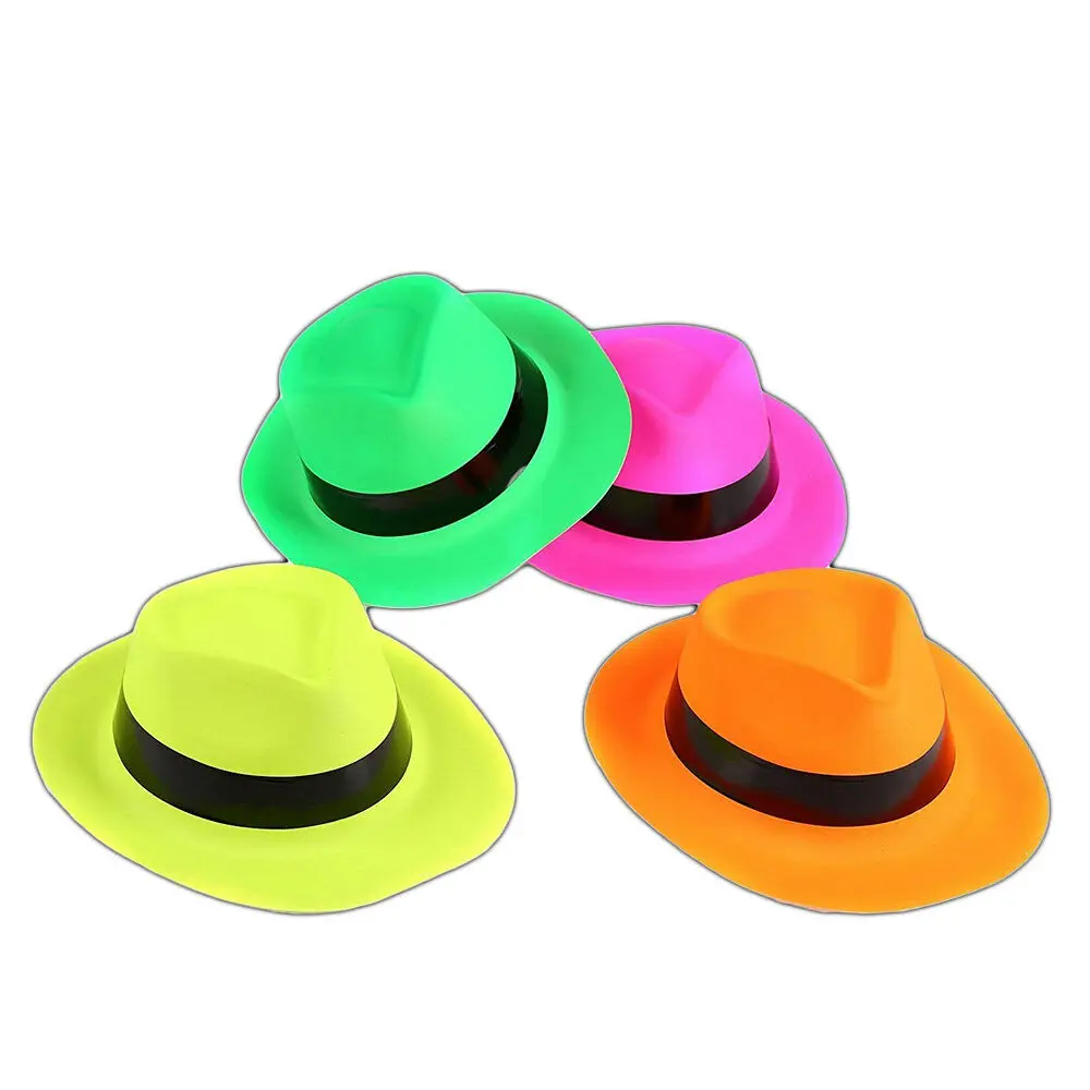 Neon Hat Plastic Party Cowboy Hats Fedora with Gangster Style Glow Party