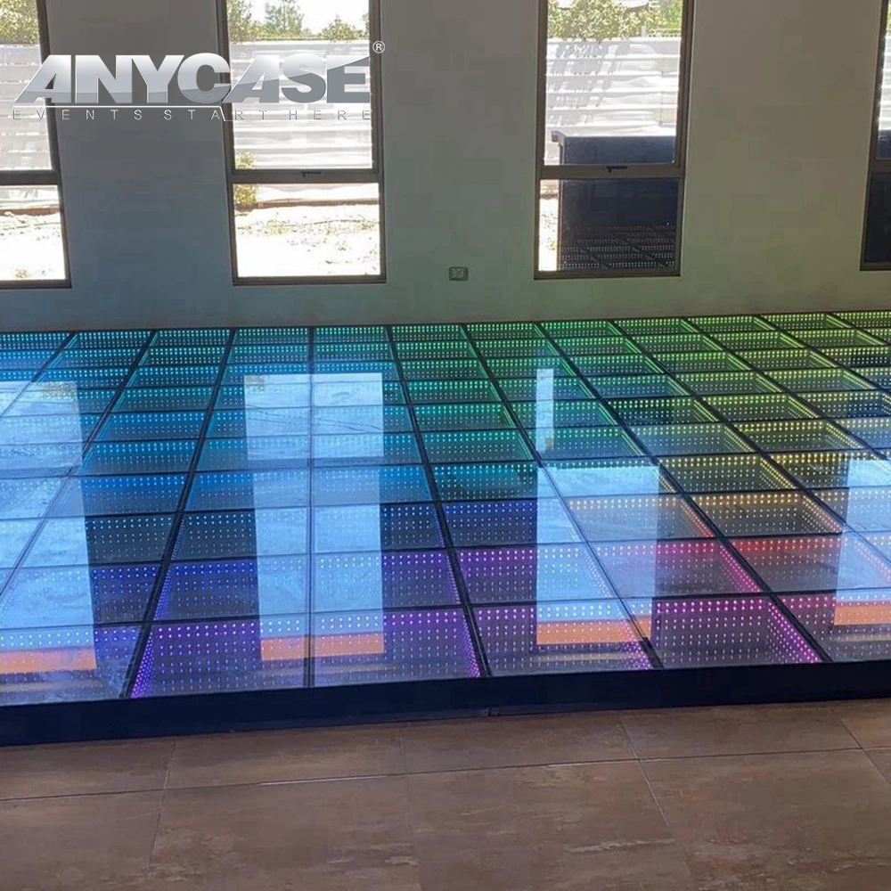 Night Club Multi-color changing RGB 50x50cm 60x60cm 3D infinity led Glass Wedding mirror dance Floor with Led lights for disco