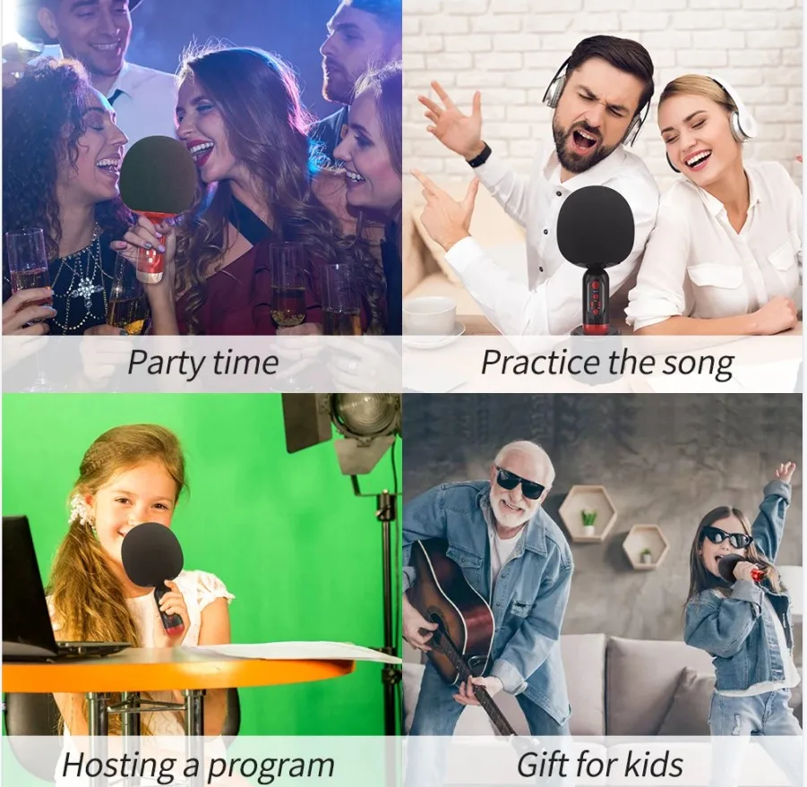 OEM Wireless BT Karaoke Microphone Magic Voice Karaoke Microphone with Speaker Karaoke Microphones for Camping Home Party