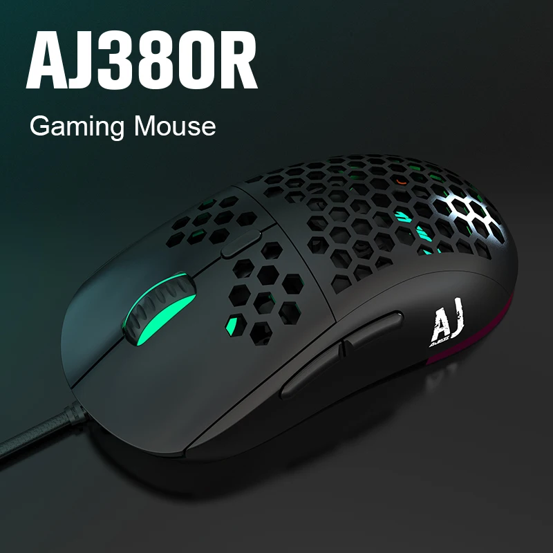 AJAZZ AJ380R Ergonomic honeycomb hollow design 12400dpi lightweight 69g wired USB computer gaming mouse