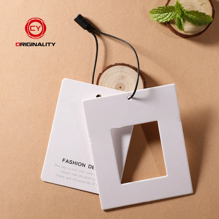 Etiquette En Cartons Custom Brand Logo Design Paper White  product hang tags Tshirt Tag Size Clothing Label