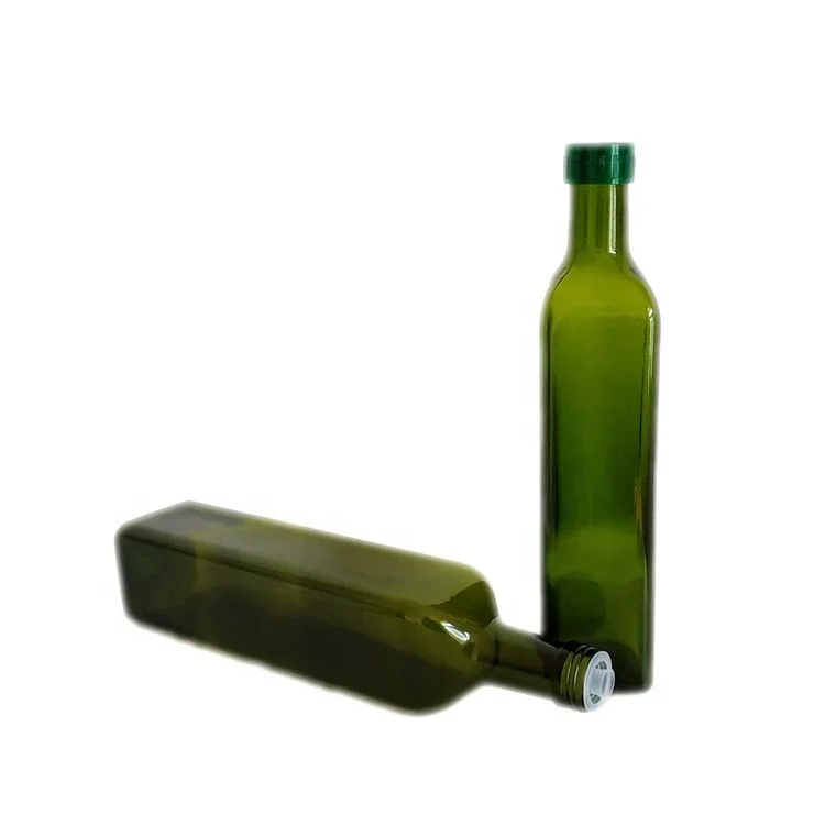 
Food Grade 250ml 500ml 750ml 1000ml Square Dark Green Marasca Glass Bottle Round Clear Glass Olive oil bottle with Aluminum cap 