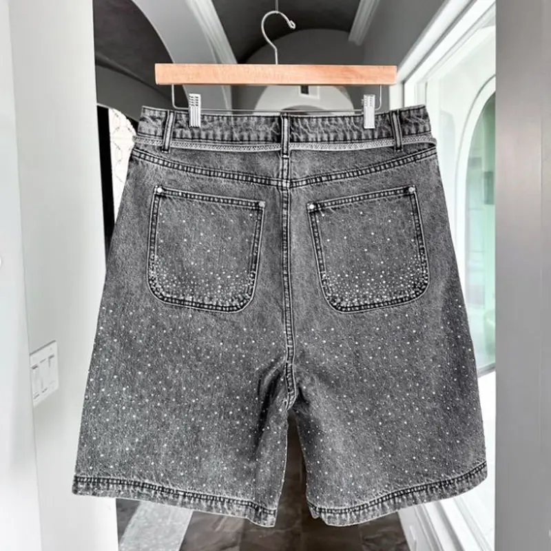 Knee Length Summer Custom Vintage Distressed Blank Cargo Loose Baggy Mens Denim Jeans Shorts Acid Washed Faded Half Pants