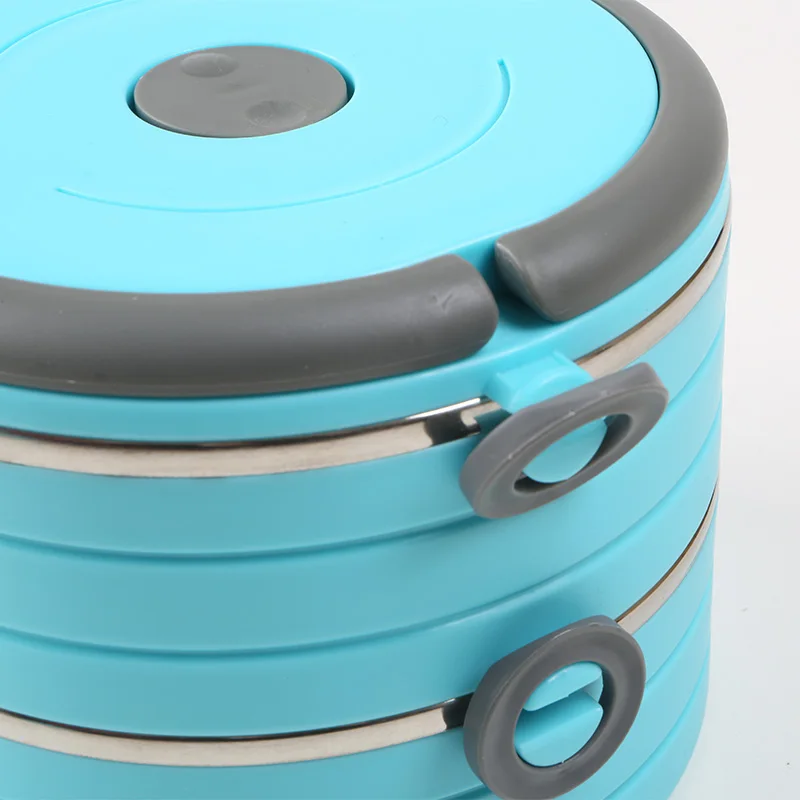 Insulated vacuum lunch box stackable 2 layers round stainless steel lunch box