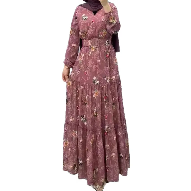 Wholesale Middle East Printed Dress Islamic Robe Ladies Long Floral Maxi Dress Dubai Abaya Women Muslim Dress