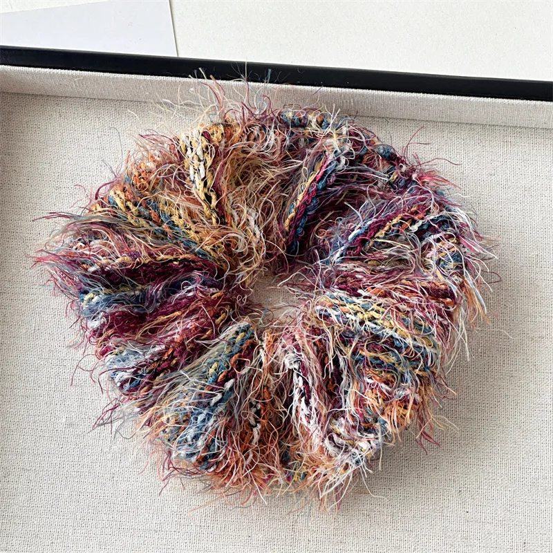 Sweet autumn winter hair Accessories  Soft Mixed Color Mohair Yarn Knitting Stripe Plush Scrunchies elasticity Hair Bands