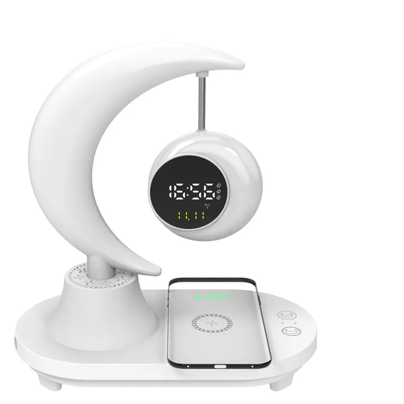 New Arrival Modern LED Music Ambient Lights Wireless Charging Smart Desk Lamp With BT Speaker Time Date Week Display Function
