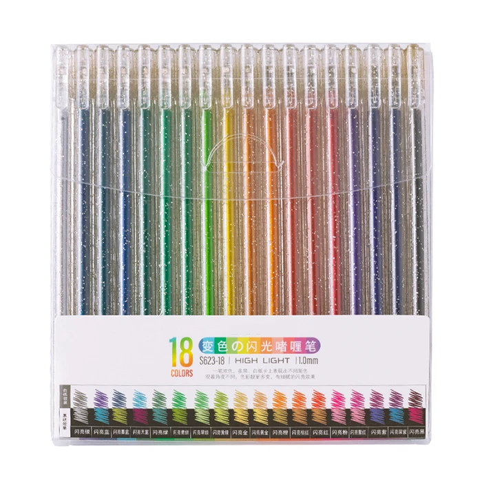Student Planner Drawing 1.0mm Gel Ink Glitter Highlighter Pen Plastic Box Set