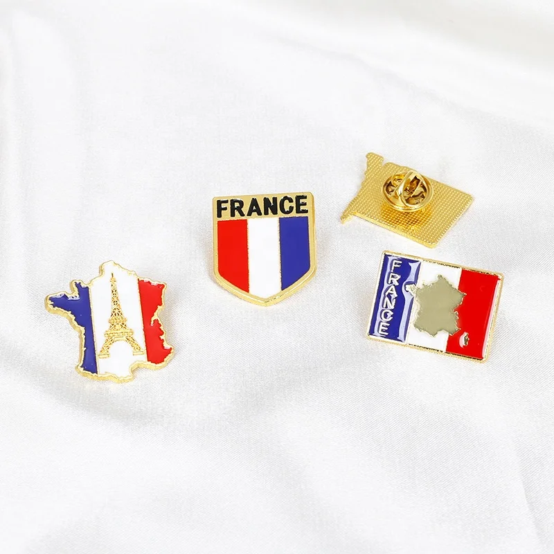 Garment Accessories Custom Die Cast Gold Sliver Paris Metal Eiffel Tower France Flag Badge Pin Souvenir Brooch