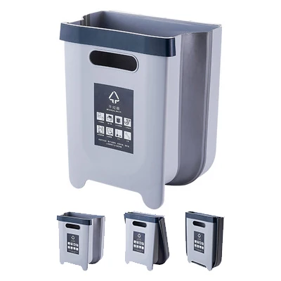 9L Plastic Hanging Door Foldable Kitchen Garbage Can Storable Waste Bins Garbage Bags Fixable For Rubbish