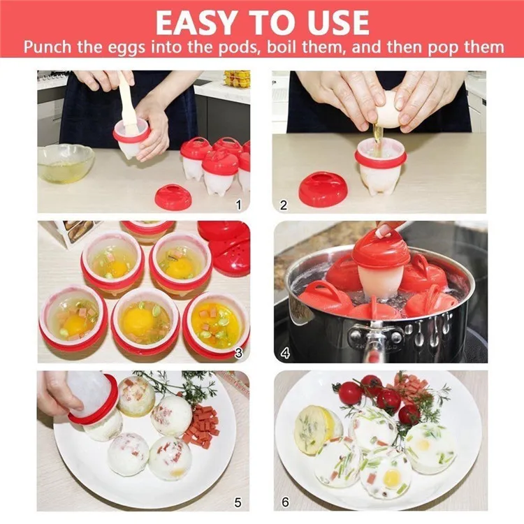 Silicon Egg Boil Cooking Tools with 6 Egg Cups One Set