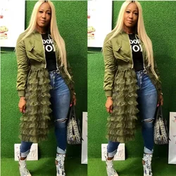 S 3X 4X 5XLFashion Zipper Solid ColorJacket Mesh Lace Dress Plus Size Women Jacket Fall Winter Coat