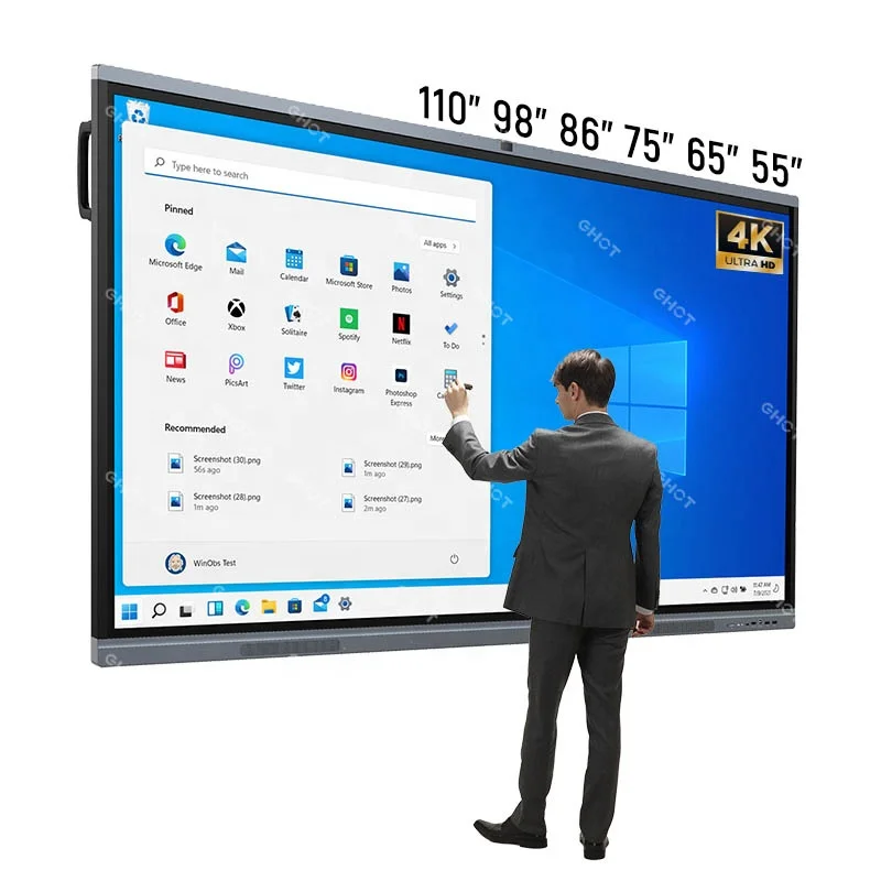 GHOT OEM ODM 65/75/86 Interactive Flat Panel Anti-glare Touch Screen Smart Screen 98 Inch Interactive Whiteboard  for Conference