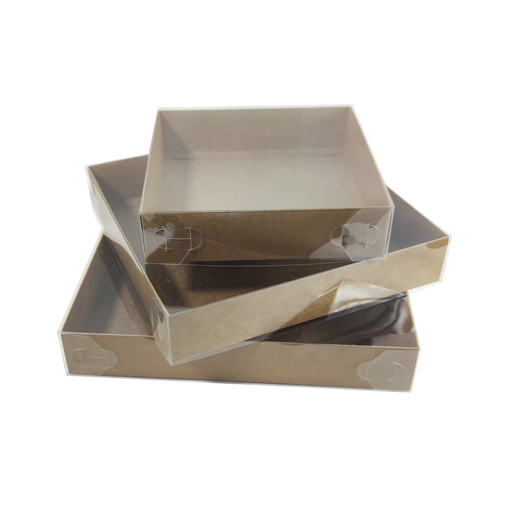 ZL Wholesale Eco Custom Packaging Bakery Food Donut Pizza Cookie Kraft Paper Gift Box With Transparent PET Foldable Lid