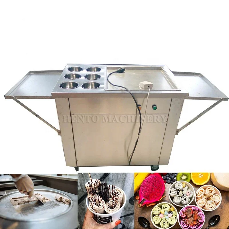 10 Fruit Container Double Pan Thailand Rolled Fried Ice Cream Machine / Instant Ice Cream Rolls Machine