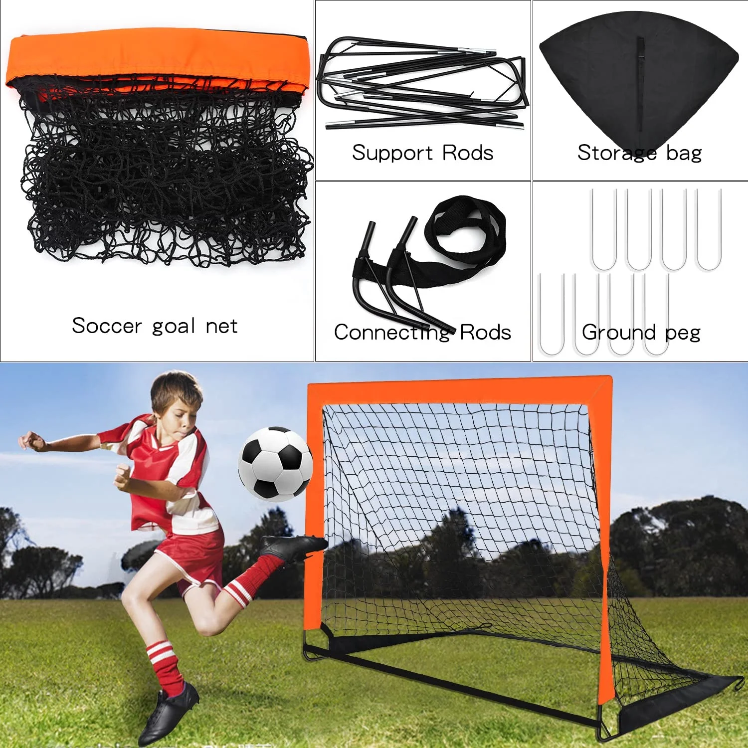 Factory Price 4 x 3ft Size Portable Kid Soccer Goals for Backyard, Indoor and Outdoor Pop Up Soccer Goals, Orange