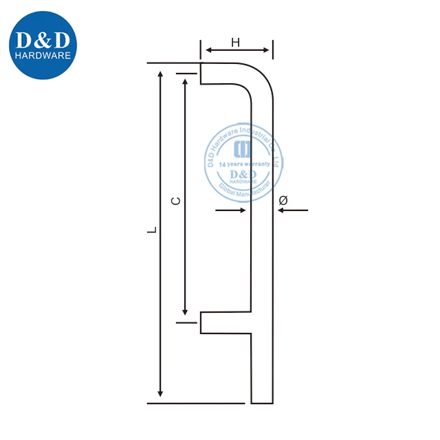 Stainless steel square type long wooden metal glass door allure pull handle for office