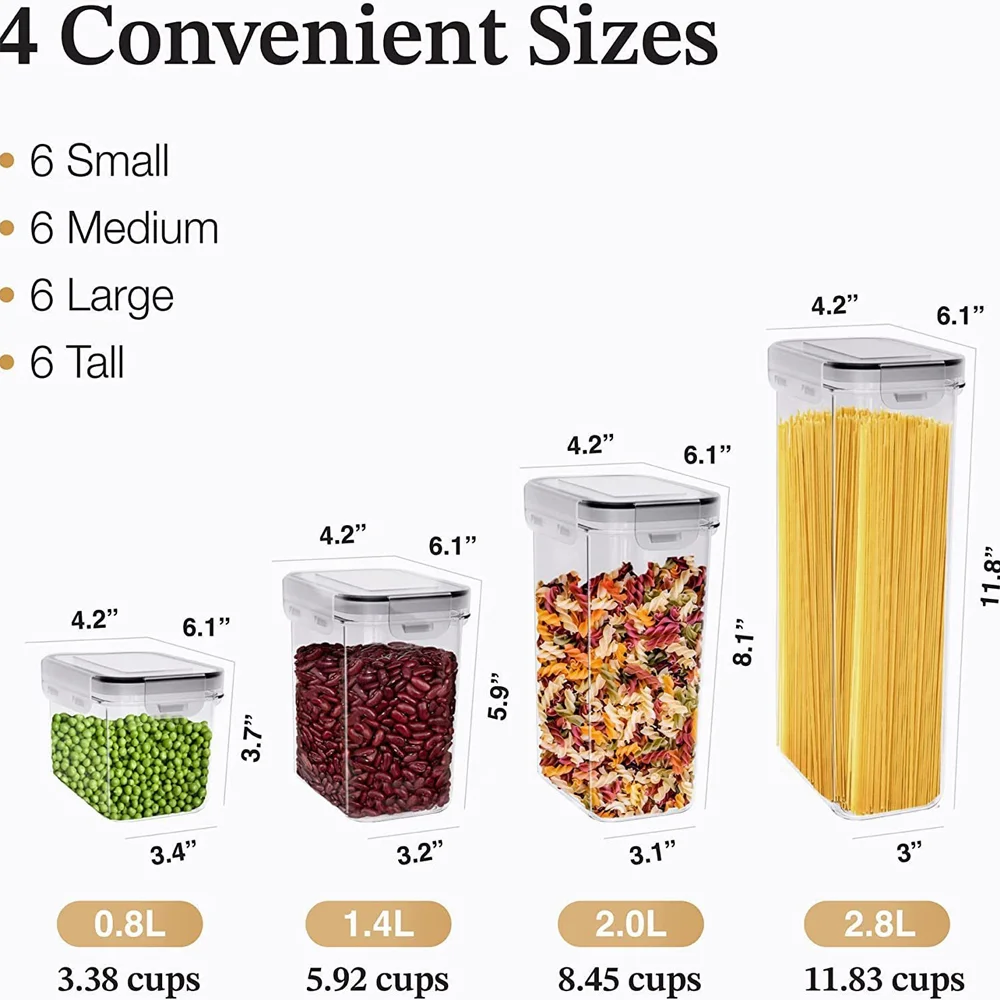 Household Storage 24 Pcs Set Bpa-Free Airtight Plastic Stackable Kitchen Organizer Cereal Dry Food Storage Bin Box Container