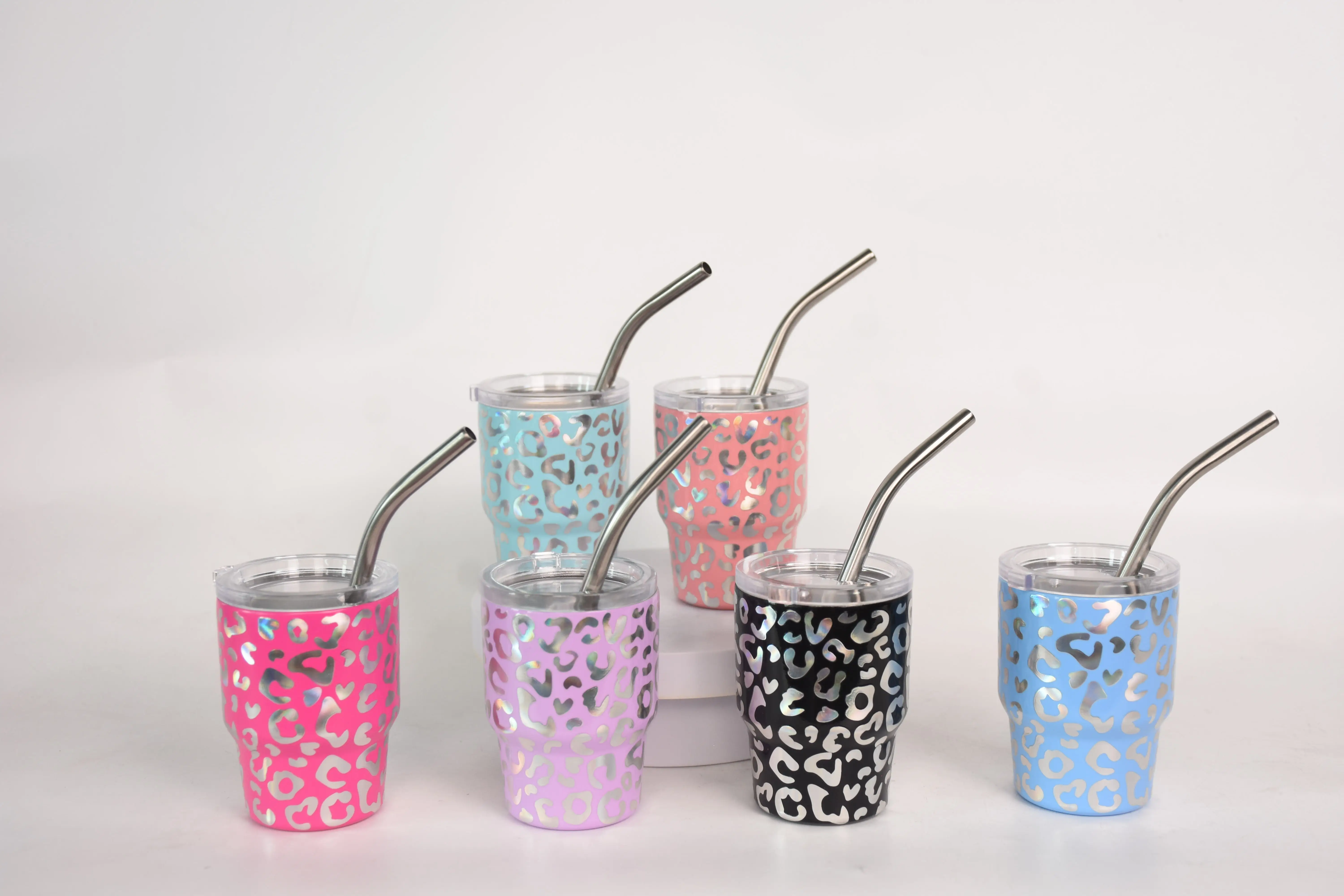 Leopard design new cute miniature small Mini Mugs 2oz leopard tumbler shot glass tumbler mini tumbler with ss straw