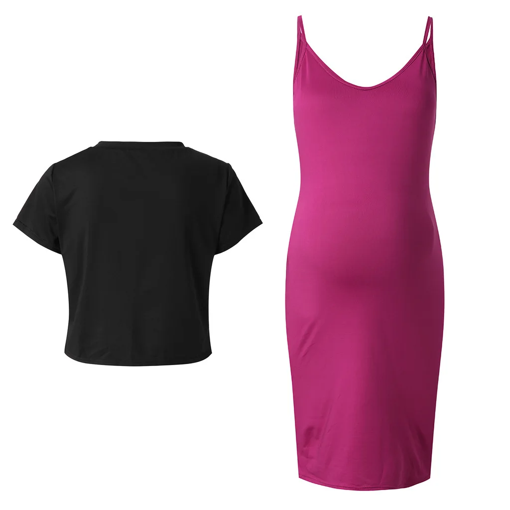 China and the United States new fashion solid color round neck T-shirt condole belt pregnant women
