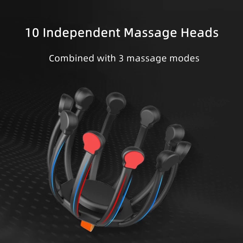 Electric Vibrating Head Massager Octopus Head Massager With 10 Individual Massage Head and 3 Modes to Release Pressure