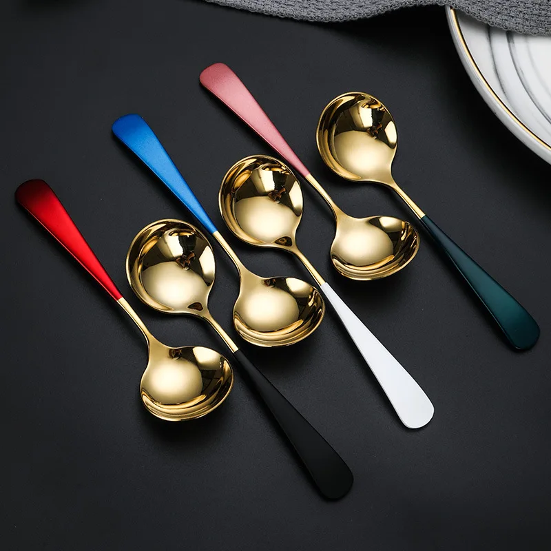 New Product Colorful Handle Round Titanium Coffee Cupping Spoon Stainless Steel Korean Spoon