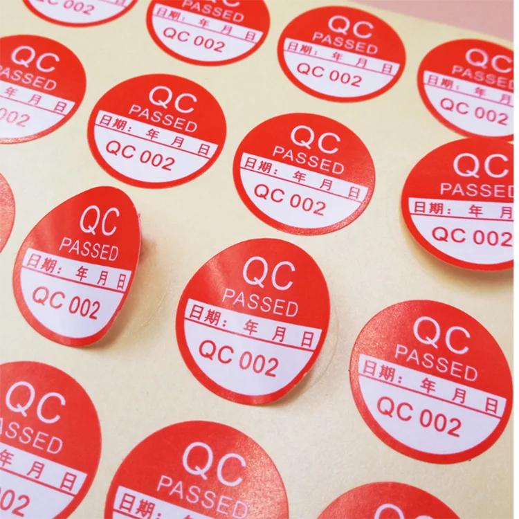 
Custom quality check label factory using die cut waterproof coated paper QC pass sticker 