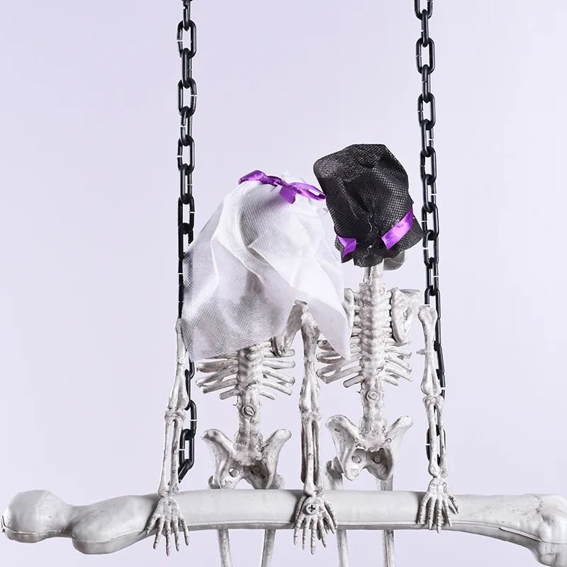 Halloween Decoration Hanging Skeleton Scary Halloween Props Bride Groom Welcome Sign for Home Patio Yard Haunted House Decor