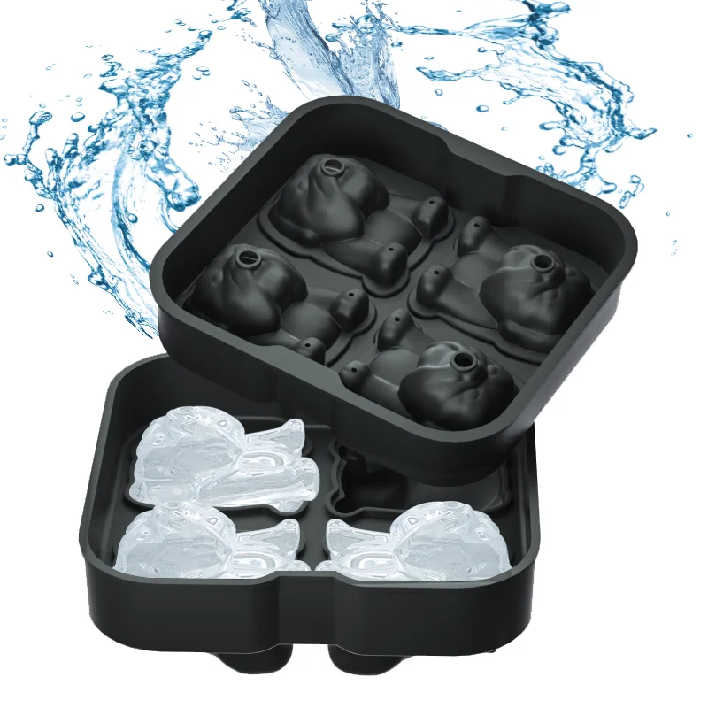 BHD New Arrival Bulldog Funny Shape Ice Cube Tray Silicone Sphere Ice Ball Mold Dog Face 3D Large Cube for Whiskey