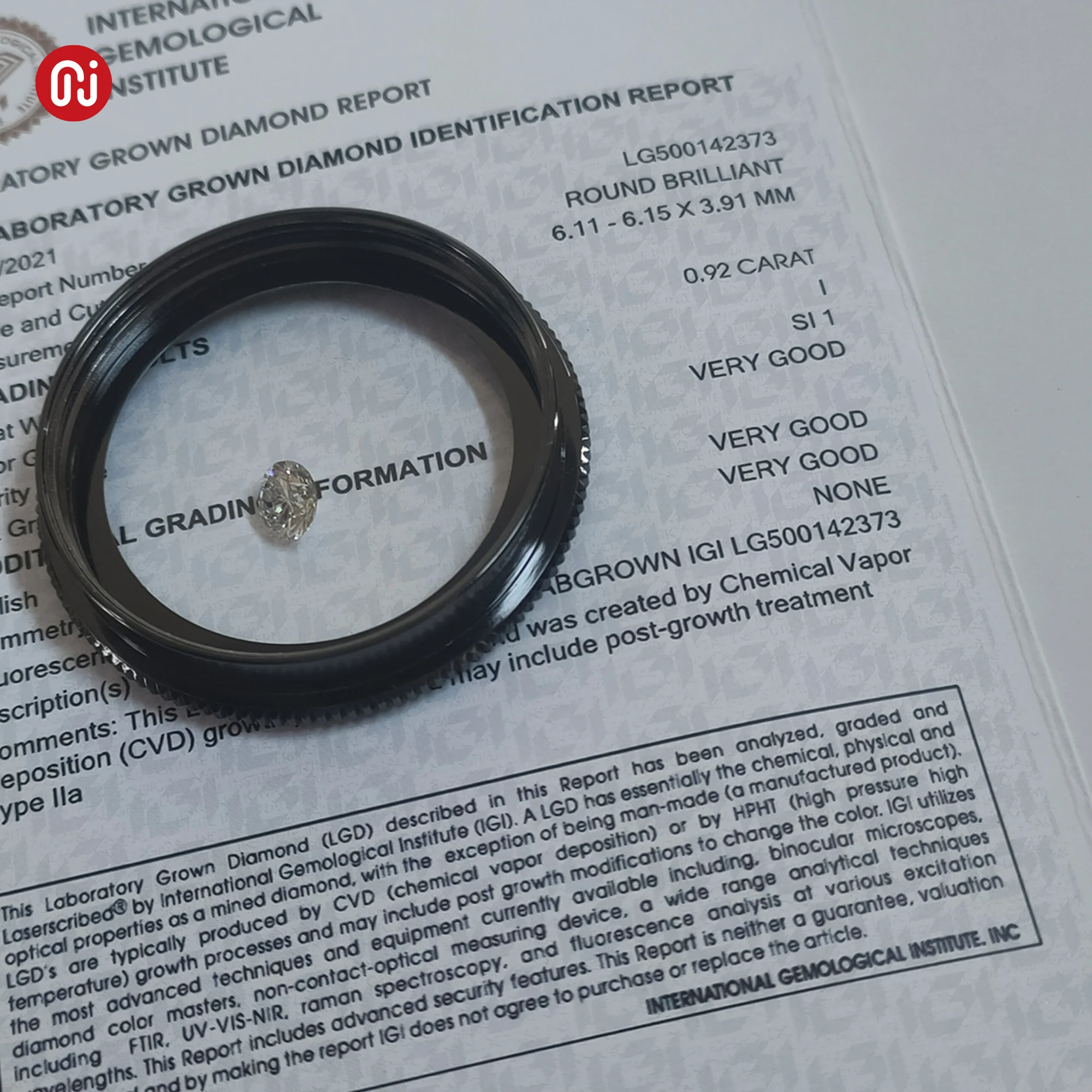 GIGAJEWE White Colors Round Cut 0.92ct  I color SI1 Clarity  Diamond with IGI Certificate CVD Diamond Polished