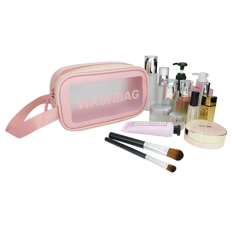 OEM/ODM Travel Portable  Frosting PVC Makeup Bag Custom Trend Toilet Wash Waterproof Cosmetic Pouch With Handle