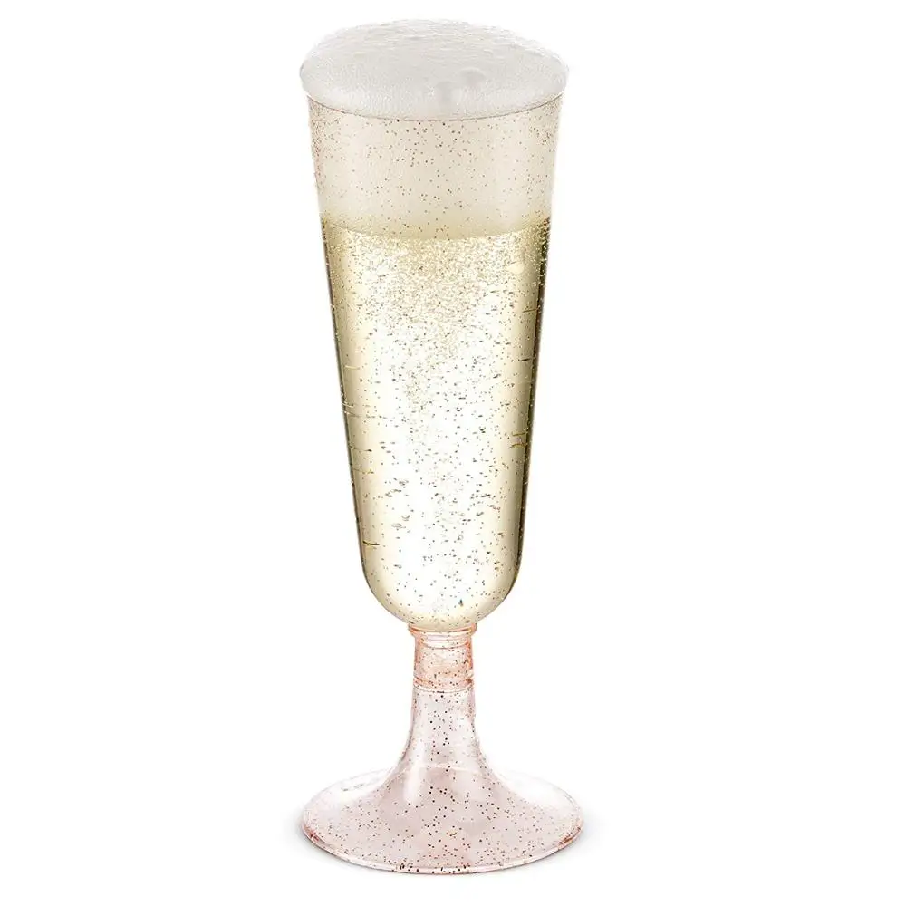 
50 Plastic Rose Gold Glitter Elegant Wedding Champagne Flutes 
