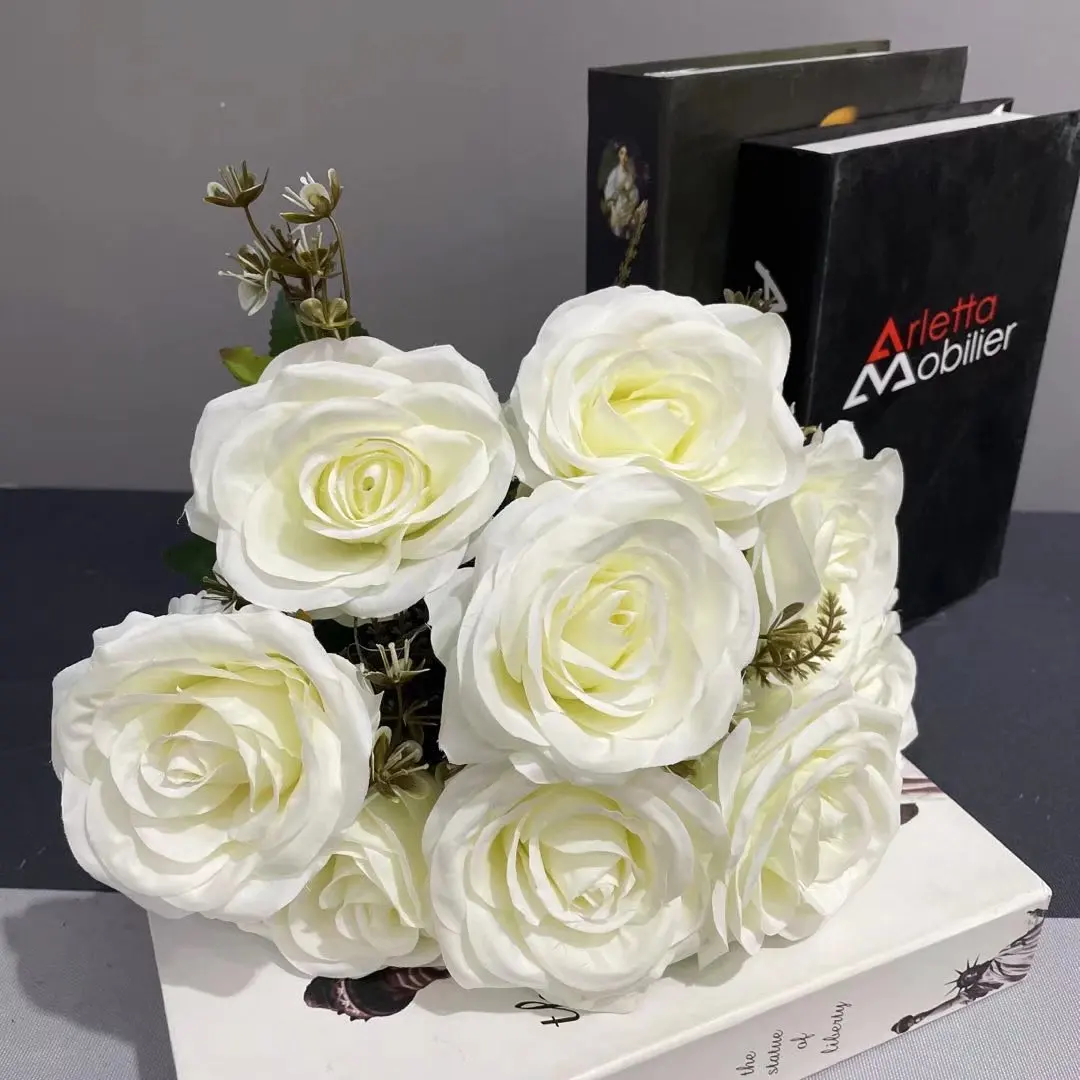 Beautiful bunch of flowers photo Rose artificial Flower Bunch Silk Customization New Rose Bouquet Flower Single Piece