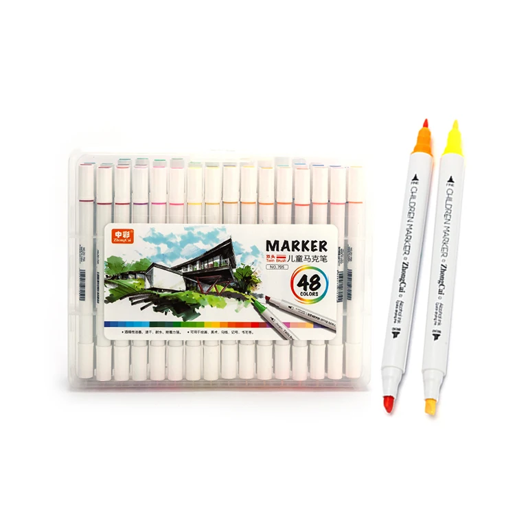 Маркеры с двумя наконечниками, 48 цветов, набор художественных маркеров для школы