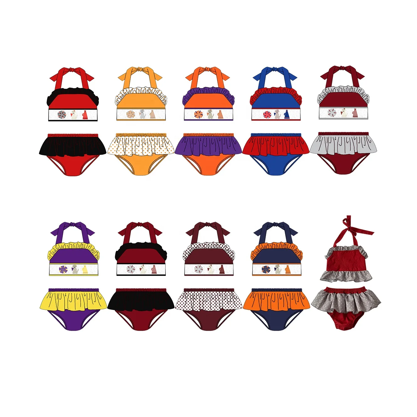 Puresun custom designs smocked swimsuits children clothing football team kids clothes embroidery kids swimwear