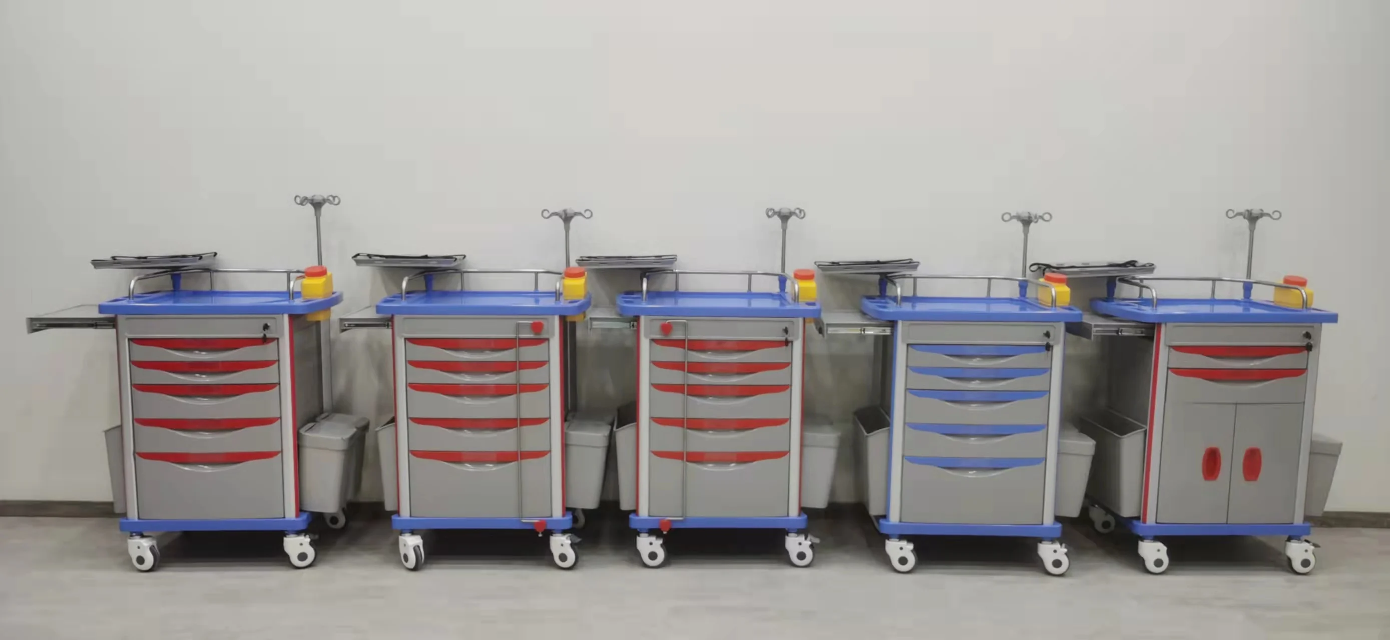 Hospital ABS Medical Emergency Trolley Crash Cart Medicine Trolley for Hospital use