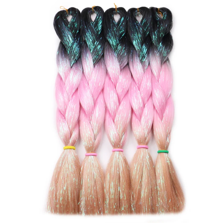 HARMONY 250 Pieces Jumbo Braids Hair Mix Tinsel 60 Colors Available Glitter Synthetic Braiding Hair Extensions