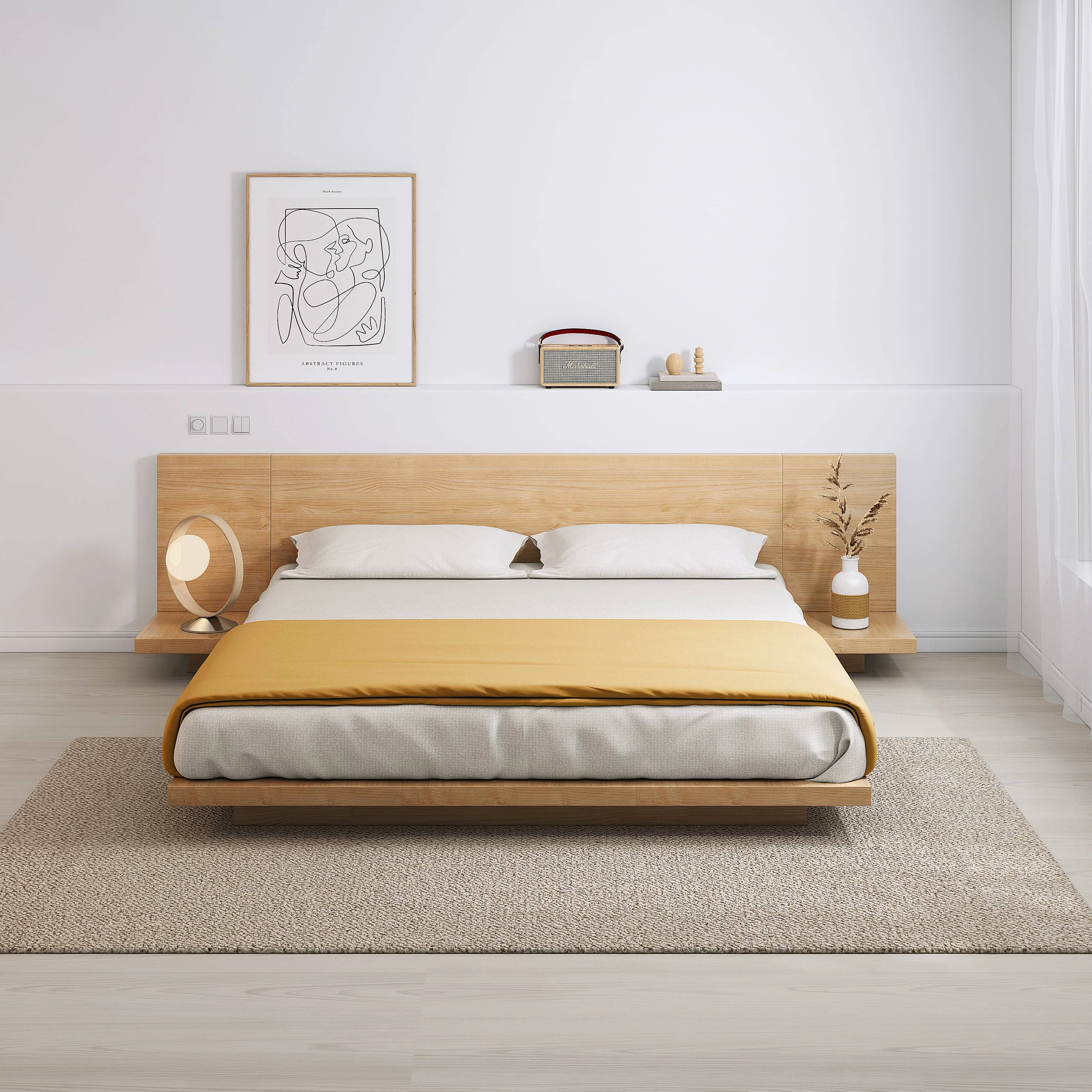 Modern Design Wooden Tatami Bed Twin Queen King Japanese Style Floating Low Platform Bed Frame