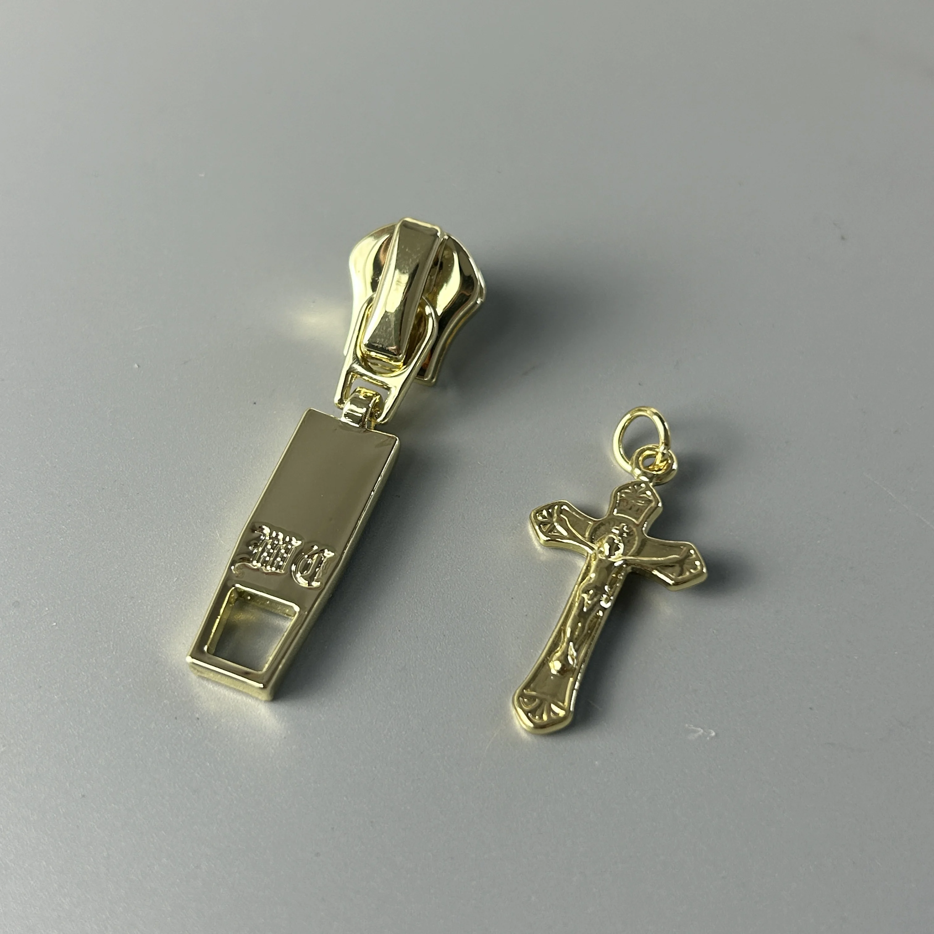 Custom zipper cross charm losbter claw clasp Metal Lock Slider nylon zip head zipper puller for  handbag garment