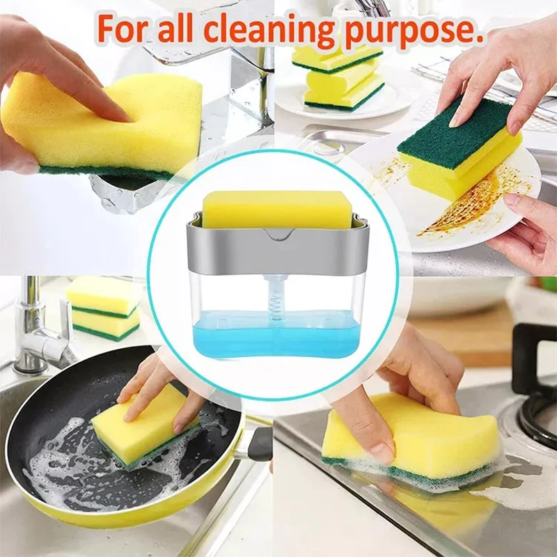 accesorios de cocina 2 in1 Dishwashing sponge holder soap dispenser  kitchen soap dispenser sponge pump liquid Soap Dispenser
