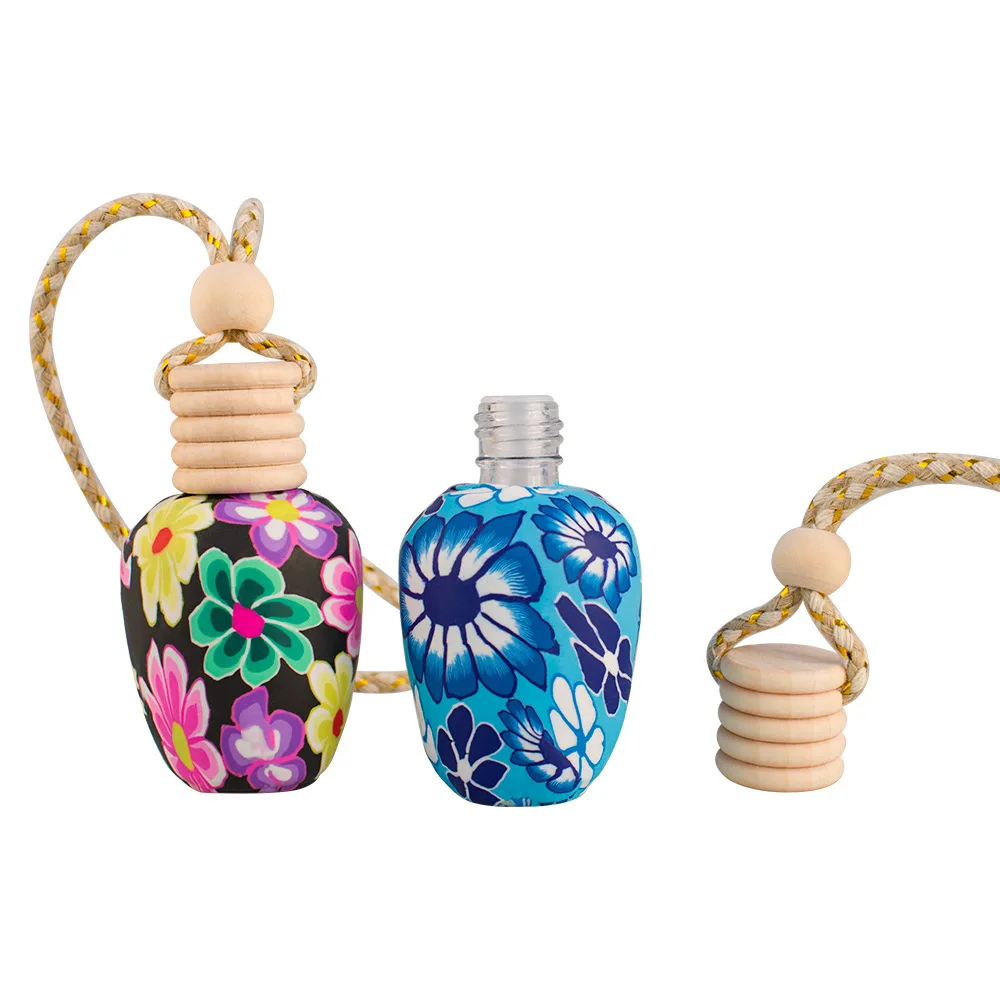 wholesale empty 8ml 10ml colored polymer clay car essential oil bottle air freshener bottle car perfume diffuser bottle hanging